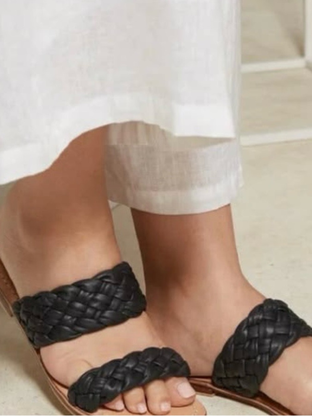 Ashley Blue Black Braided Double-Strap Slide Sandals